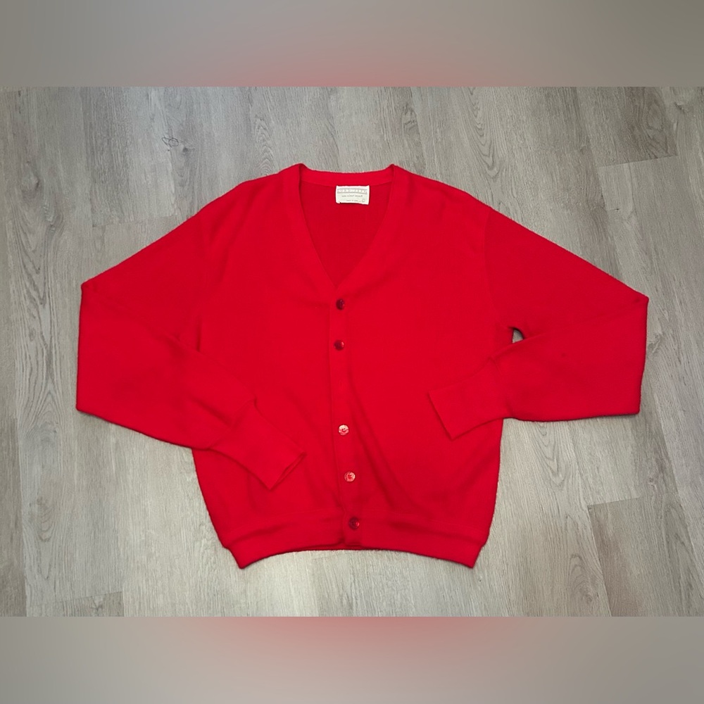 Lord Jeff Vintage 1970s Red Mens Cardigan Size Large